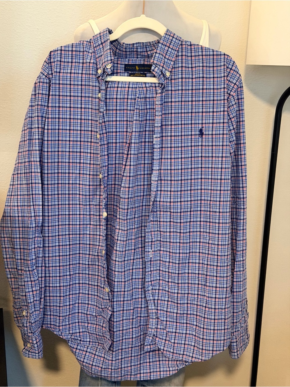 Ralph Lauren Boys XL 18-20 Slim Fit Blue Plaid  Shirt 100% Cotton